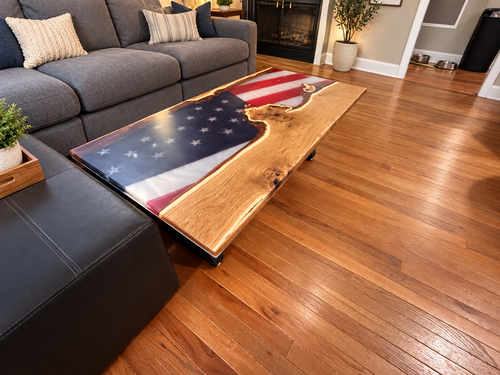 Patriot Craftsmen Handcrafted Burr Oak & Old Glory Epoxy Coffee Table